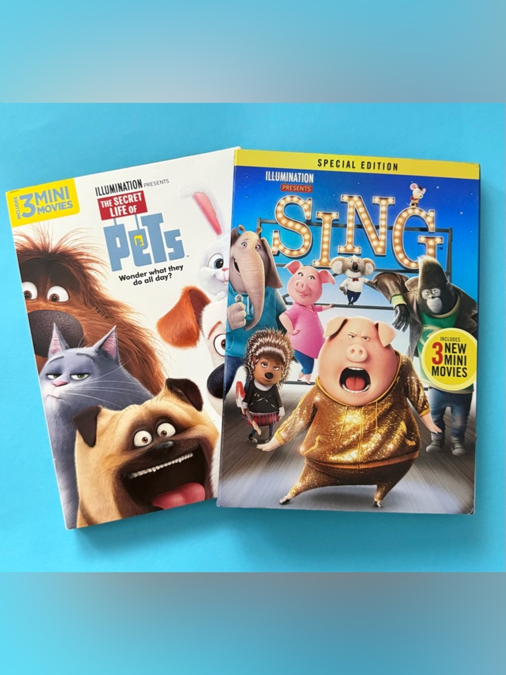 Illumination "Sing" & "The Secret Life of Pets" DVD’s with Covers